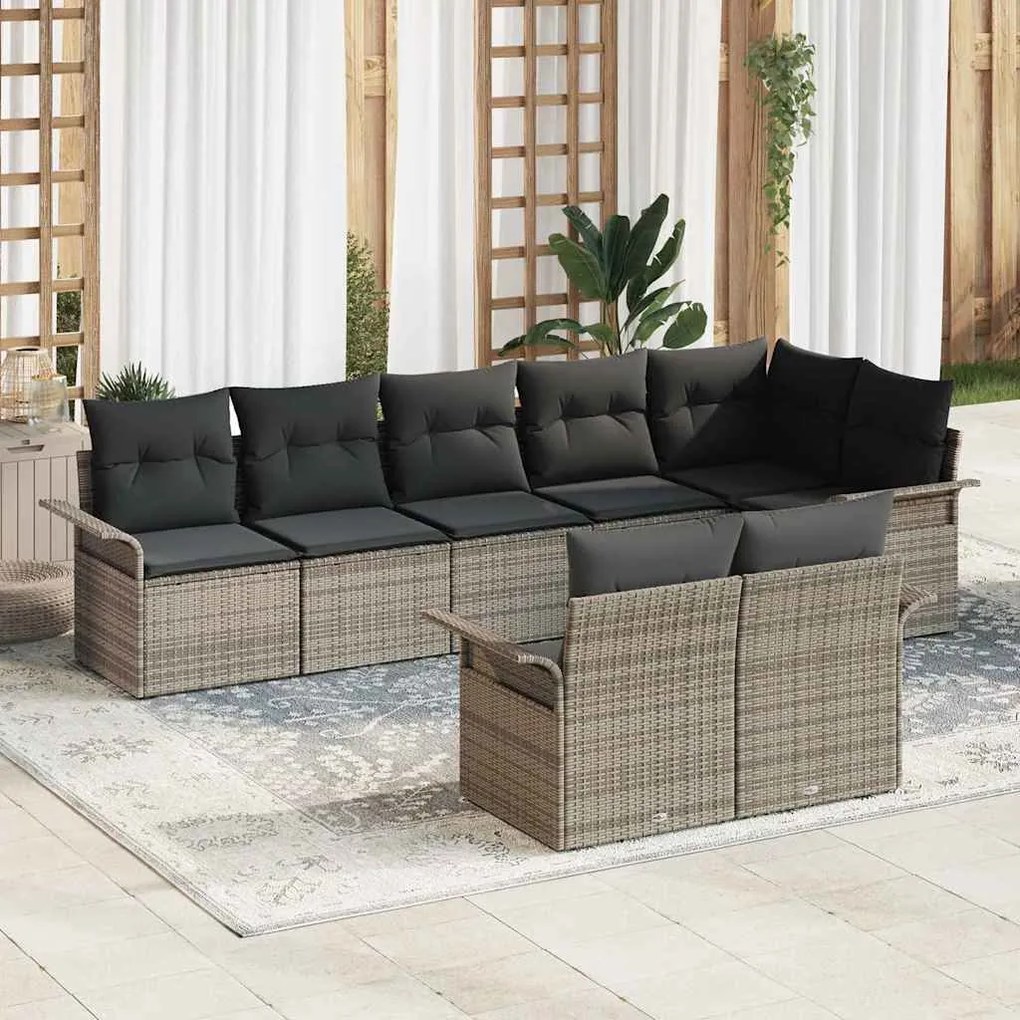 vidaXL Σετ Καναπέ Κήπου με μαξιλάρι 8 pcs Γκρι Πολυ ράταν