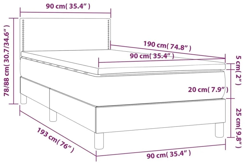 Κρεβάτι Boxspring με Στρώμα Μπλε 90x190 εκ.Υφασμάτινο - Μπλε