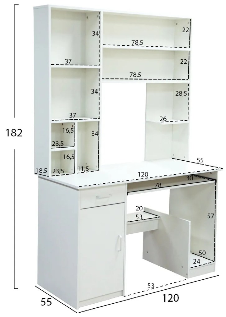 ΓΡΑΦΕΙΟ ΜΕ ΒΙΒΛΙΟΘΗΚΗ-ΡΑΦΙΕΡΑ STATUS ΛΕΥΚΟ HM2032.03 120x55,5x182,5 εκ.