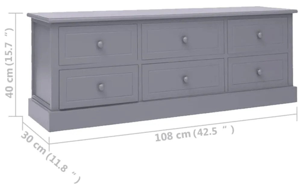 Έπιπλο Τηλεόρασης Σκ. Γκρι 108x30x40 εκ. Μασίφ Ξύλο Παυλώνιας - Γκρι