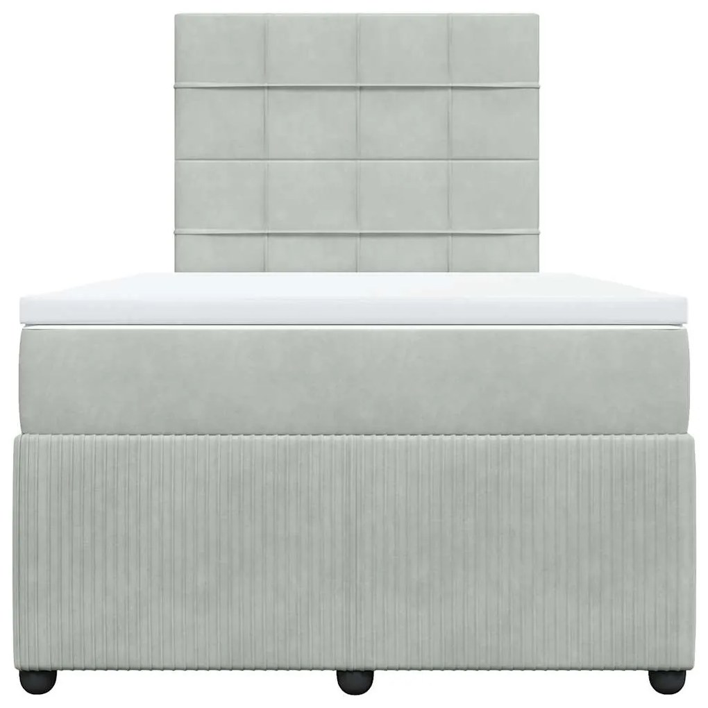 vidaXL Κρεβάτι Boxspring με Στρώμα Ανοιχτό Γκρι 120x190 εκ. Βελούδινο