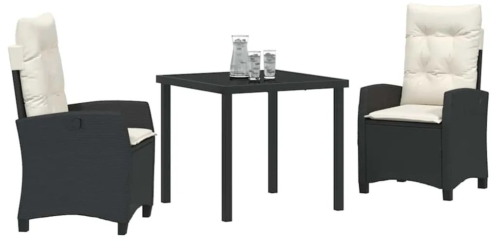 vidaXL Σέτ φαγητού για κήπο 3 pcs Μαύρο συνθετικό ρατάν