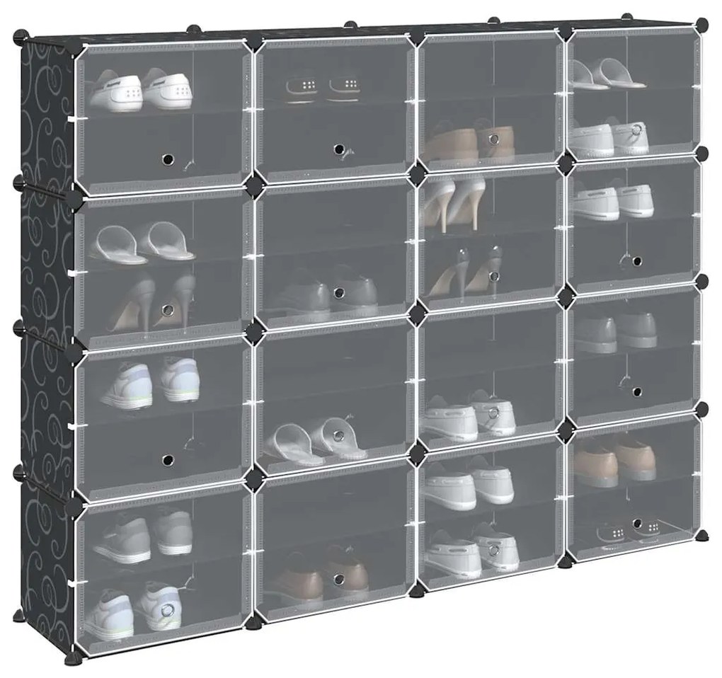 vidaXL Κύβοι Αποθ. &amp; Οργάνωσης με Πόρτες 16 τεμ. Μαύροι Πολυπρ/λένιο