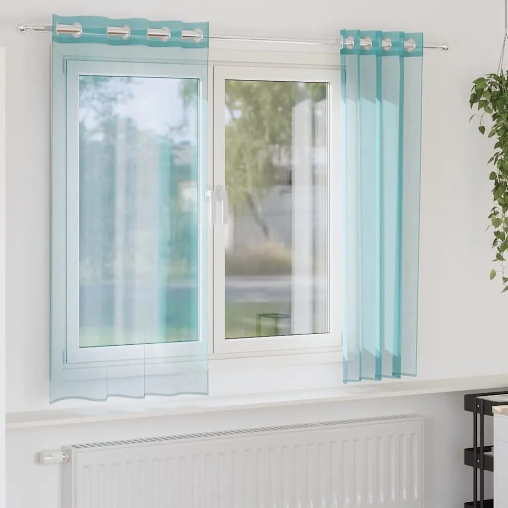 vidaXL Voile κουρτίνες με ροδέλες 2 τεμάχια Τιρκουάζ