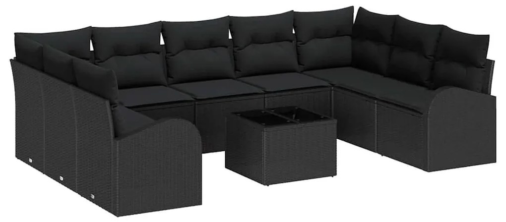 vidaXL Σετ Καναπέ με μαξιλάρι 10 pcs Μαύρο συνθετικό ρατάν