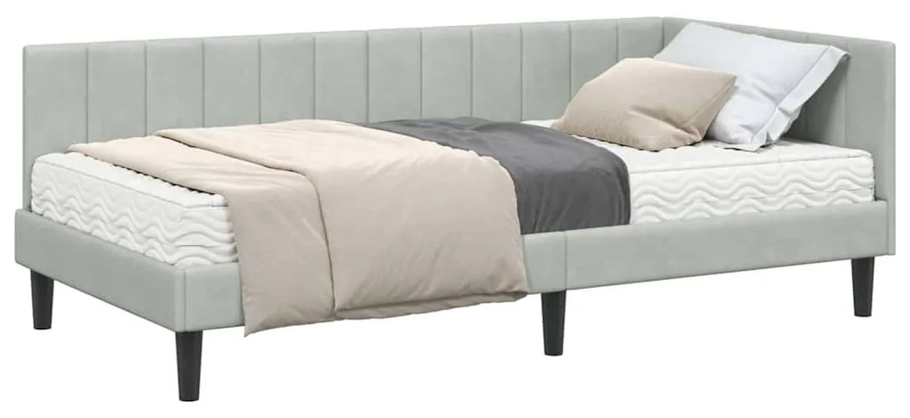 vidaXL Κρεβάτι γωνίας με στρώμα με στρώμα 2 pcs Ανοιχτό γκρι Βελούδο