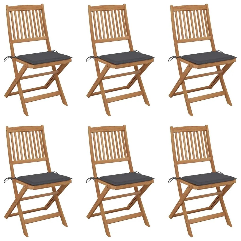 Καρέκλες Κήπου Πτυσσόμενες 6 τεμ Μασίφ Ξύλο Ακακίας &amp; Μαξιλάρια - Ανθρακί