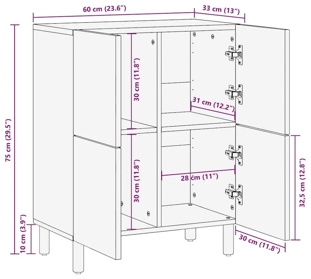 Sideboard καφέ 60x33x75 cm μασίφ ξύλο Mango - Καφέ