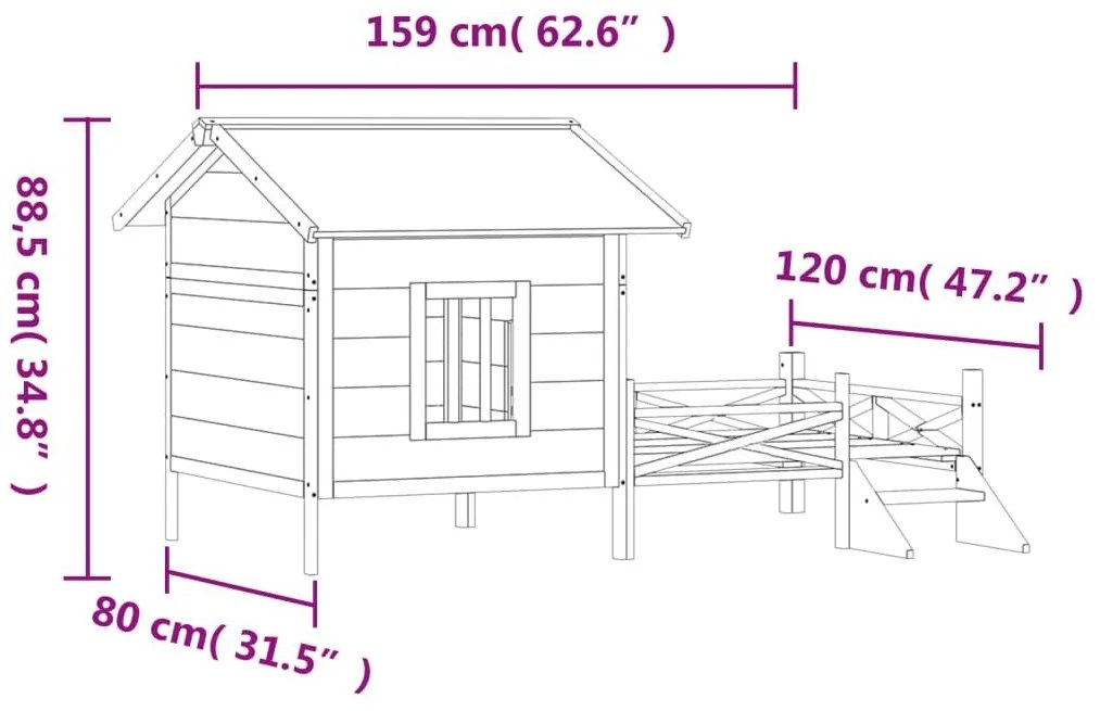 Σπίτι Σκύλου Μόκα 159 x 120 x 88,5 εκ. από Μασίφ Ξύλο Πεύκου - Καφέ