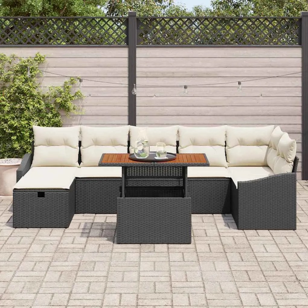 vidaXL Σετ Καναπέ Κήπου με μαξιλάρι 8 pcs Μαύρο Πολυ ράταν