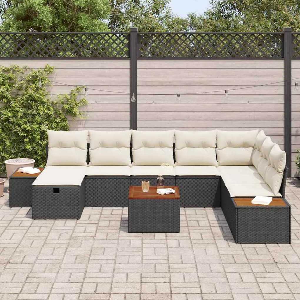 vidaXL Σετ Καναπέ Κήπου 9 pcs Μαύρο 55 x 62 x 69 εκ Πολυ ράταν
