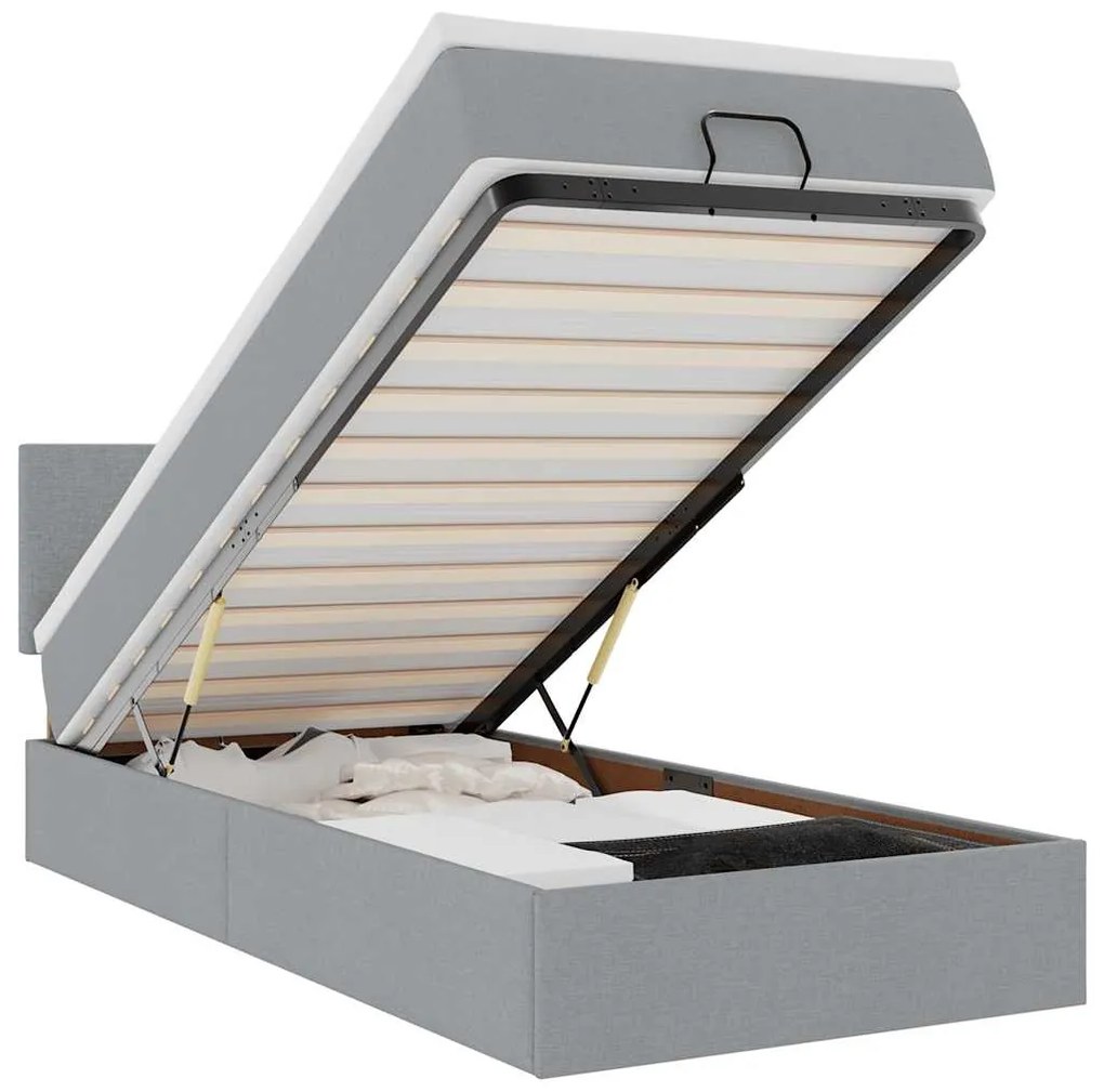 Οθωμανικό κρεβάτι με στρώμα &amp; LEDs Ανοιχτό γκρι 90x190cm ύφασμα 3312187