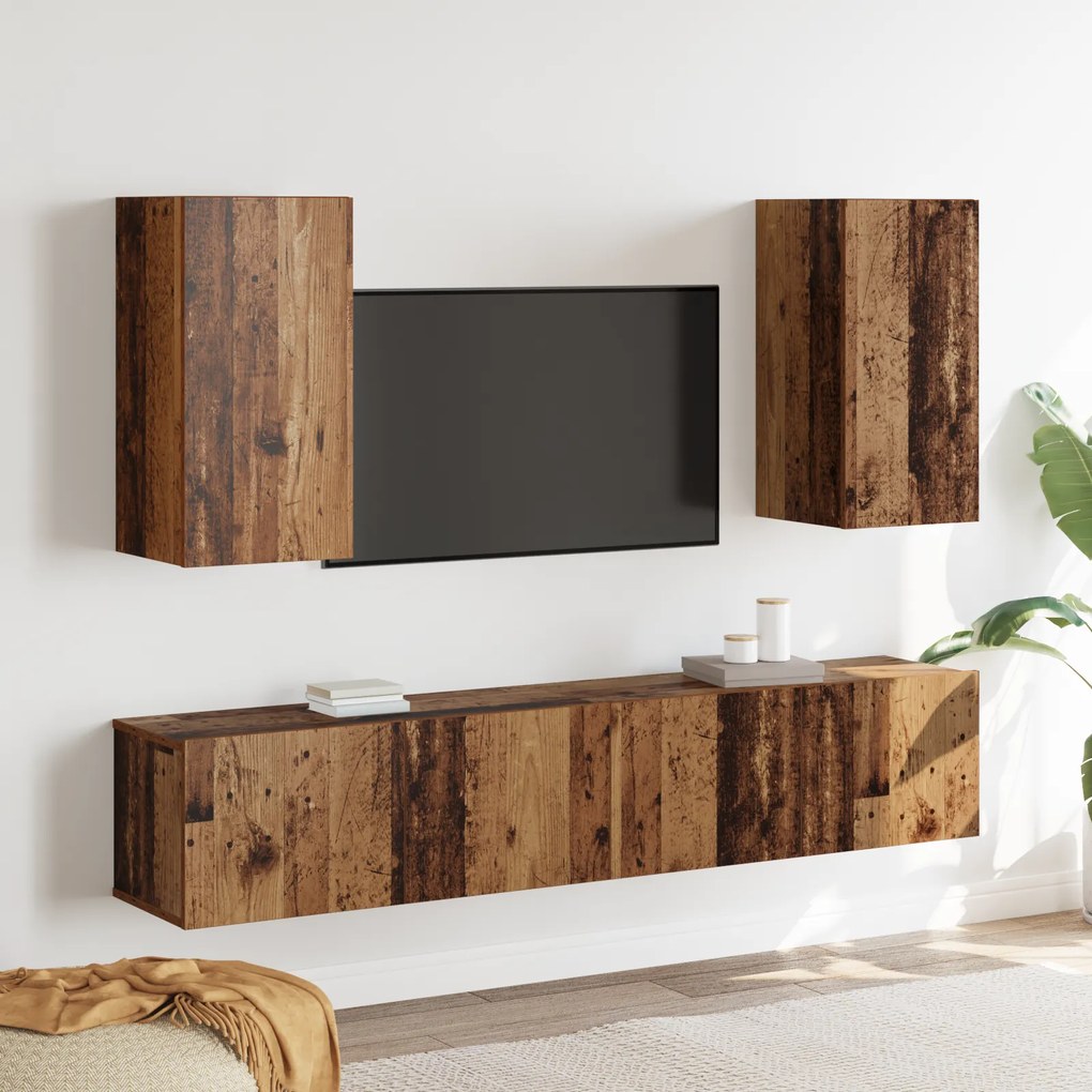 vidaXL Σετ επίπλου τηλεόρασης 4 pcs Παλαιό ξύλο 160 x 30 x 30 εκ.