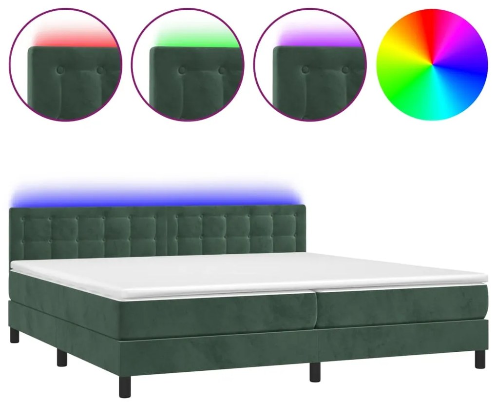 ΚΡΕΒΑΤΙ BOXSPRING ΜΕ ΣΤΡΩΜΑ &amp; LED ΣΚ. ΠΡΑΣΙΝΟ 200X200ΕΚ ΒΕΛΟΥΔΟ 3134666