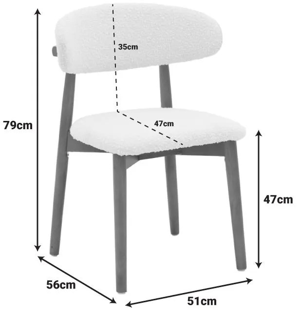 Καρέκλα Τραπεζαρίας Ubene Rubberwood Kαρυδί - Mπουκλέ Ύφασμα Λευκό 51x56x79εκ. 2αδα 51x56x79 εκ.