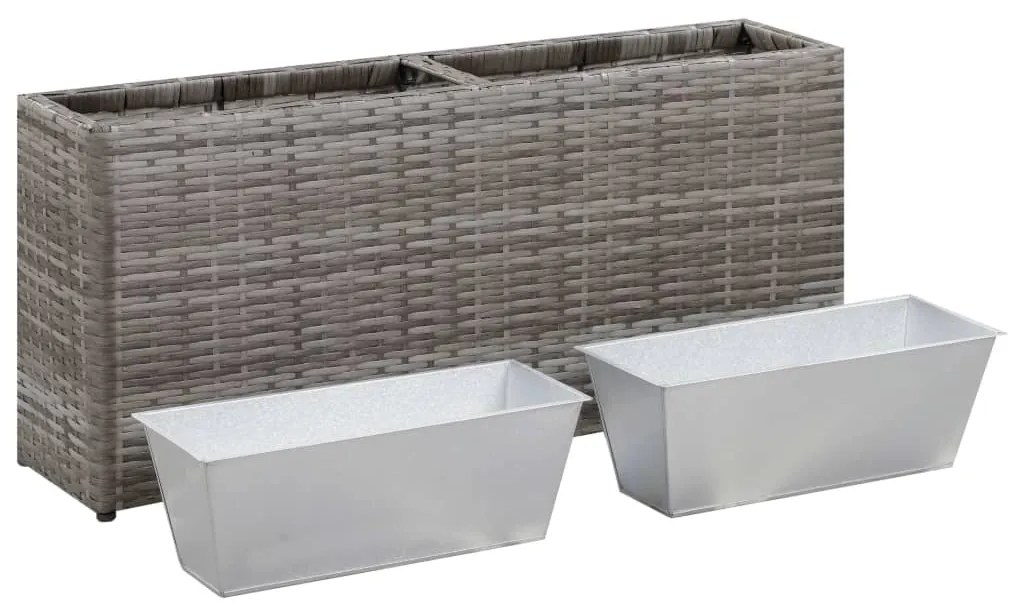 vidaXL Ζαρντινιέρα Υπερυψωμένη 2 Δοχεία Γκρι 90x20x40 εκ. Συνθ.Ρατάν