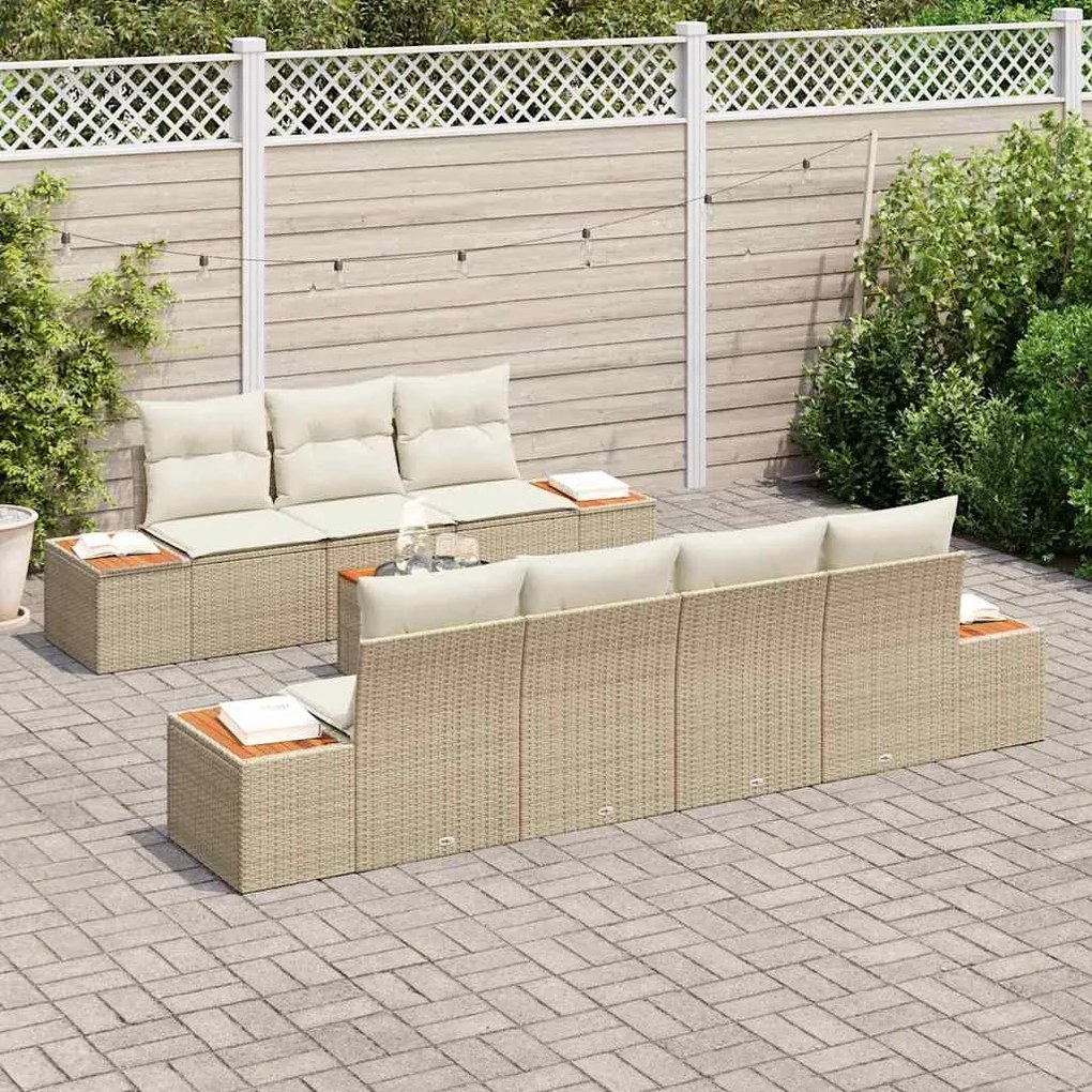 vidaXL Σετ Καναπέ Κήπου με μαξιλάρι 8 pcs Μπεζ Πολυ ράταν