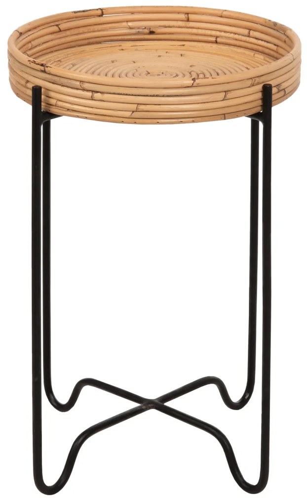 ΤΡΑΠΕΖΑΚΙ ΒΟΗΘΗΤΙΚΟ FLY HM7905 RATTAN ΦΥΣΙΚΟ ΧΡΩΜΑ-ΜΕΤΑΛΛΙΚΗ ΒΑΣΗ ΜΑΥΡΗ Φ32x48Yεκ.