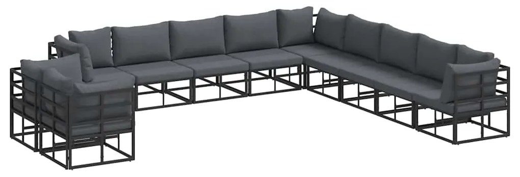 vidaXL Σετ Καναπέ Κήπου με μαξιλάρι 11 pcs Μαύρο Αλουμίνιο