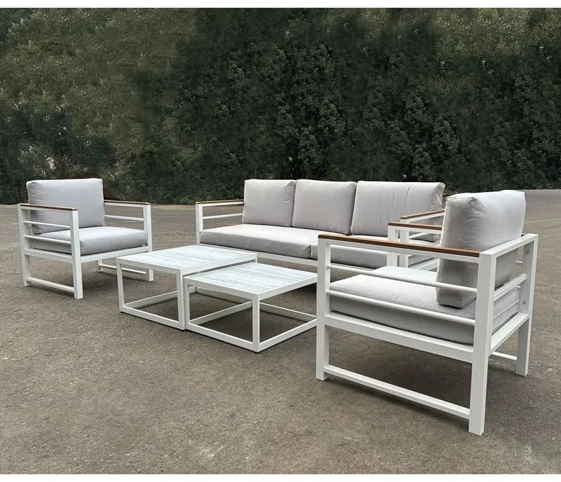 WOODWELL Ε6871,2MARILIAN Set Σαλόνι Κήπου, 5τεμ, Μέταλλο Βαφή Άσπρο, Μαξιλάρια Γκρι 2 Πολυθρ+1 Καναπ+2 Τραπεζάκια Ε6871,2