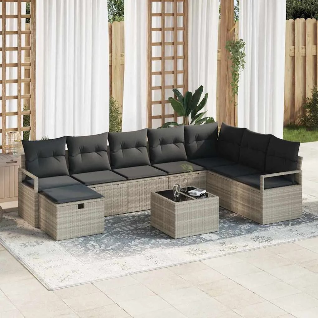 vidaXL Σετ Καναπέ Κήπου 8 pcs Ανοιχτό γκρι Πολυ ράταν