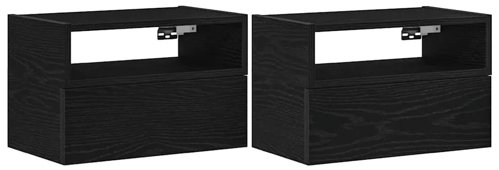 vidaXL Επιτοίχια κομοδίνα 2 τεμάχια Μαύρο 45x26x28,5 cm