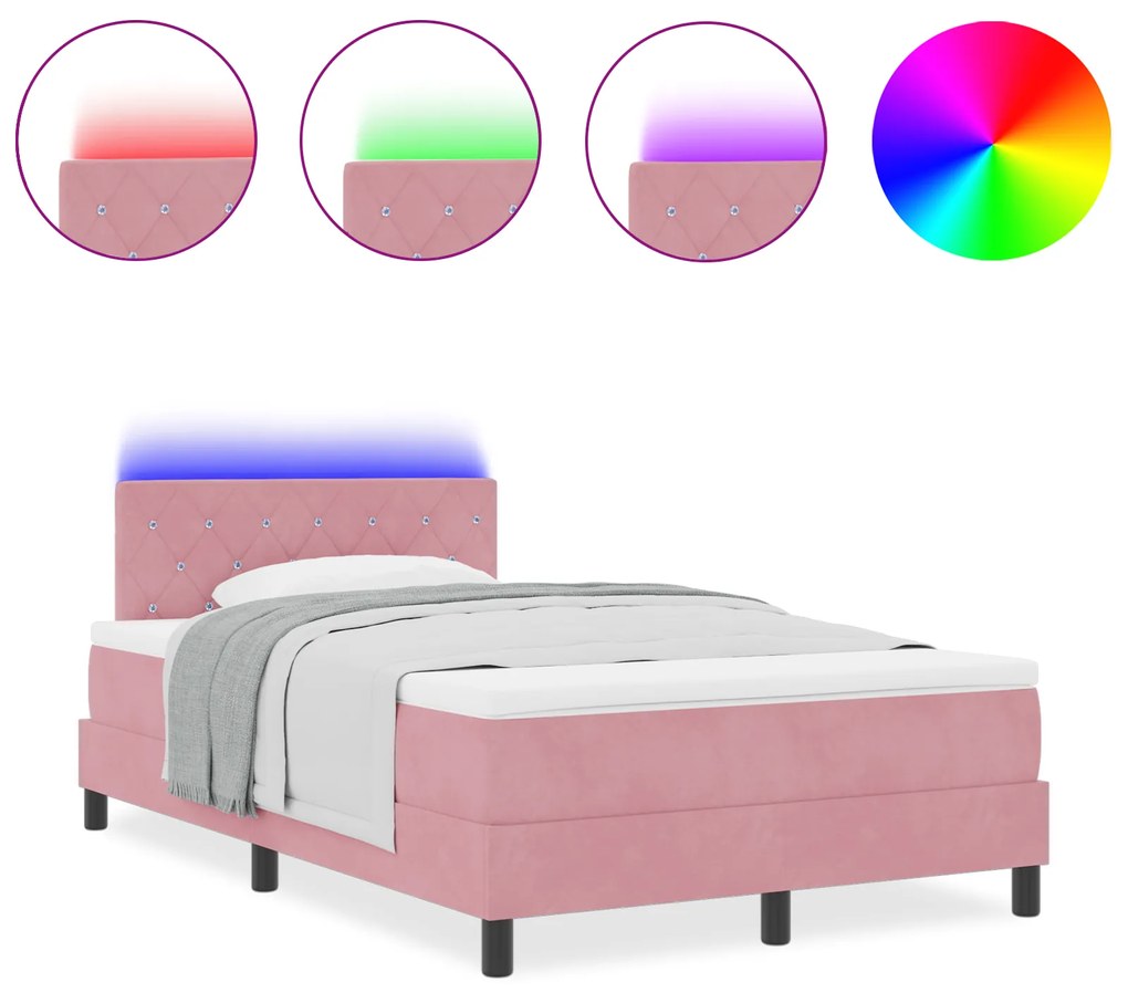 vidaXL Κρεβάτι με Βάση με Στρώμα & LED Ροζ 120x190 εκ Βελούδο