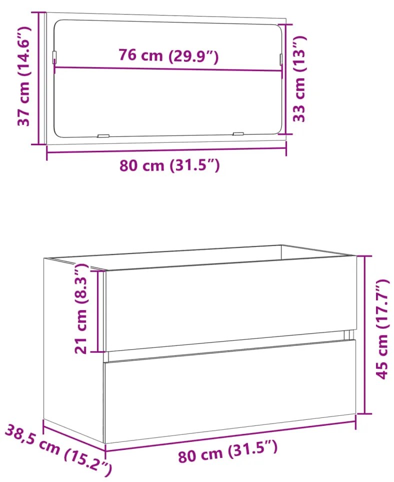 ΝΤΟΥΛΑΠΙ ΜΠΑΝΙΟΥ ΜΕ ΚΑΘΡΕΦΤΗ SONOMA ΔΡΥΣ 80X38,5X45 ΕΚ. 849646