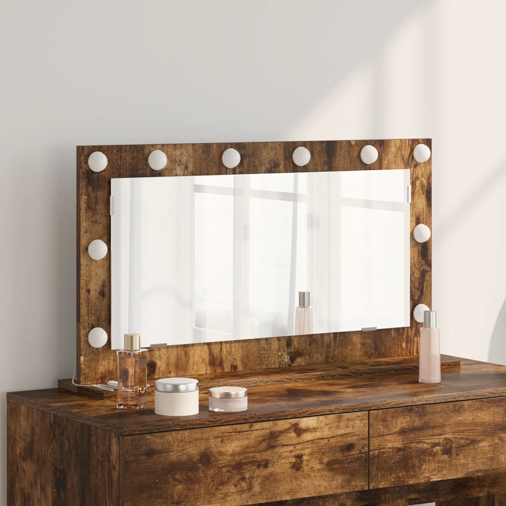 vidaXL Καθρέφτης Vanity  Καπνιστός δρυς, ασημί Ξύλο, γυαλί 80 x 45 εκ