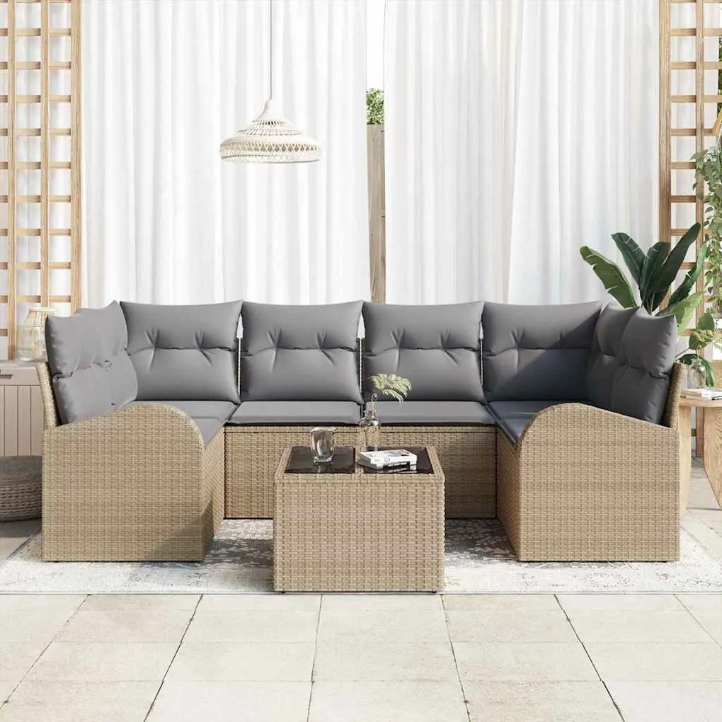 vidaXL Σετ Καναπέ Κήπου 7 pcs Μπεζ 55 x 55 x 37 εκ Πολυ ράταν
