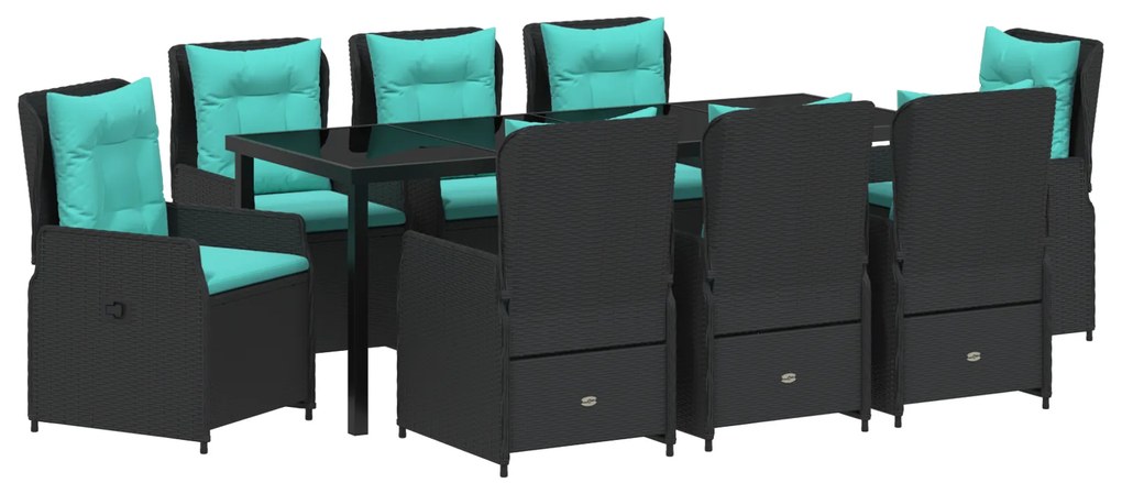 vidaXL Σετ Γεύματος Κήπου 9 Τεμάχια Μαύρο Poly Rattan