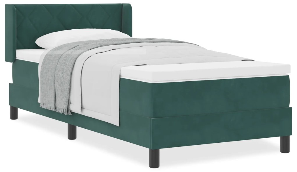 vidaXL κρεβάτι Box Spring με στρώμα Σκούρο Πράσινο 90x190 εκ. Βελούδο