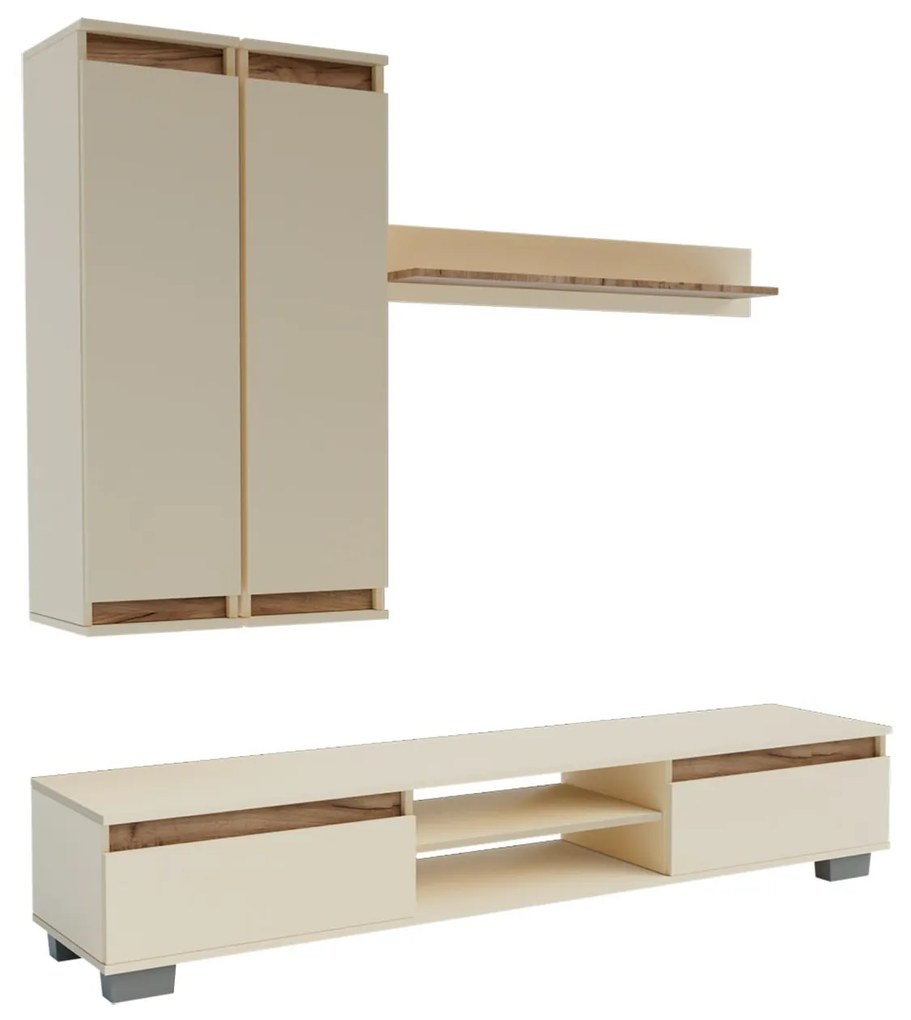 Σύνθεση τηλεόρασης Lilu Μπεζ-Σκούρο Δρυς 175x37x131cm