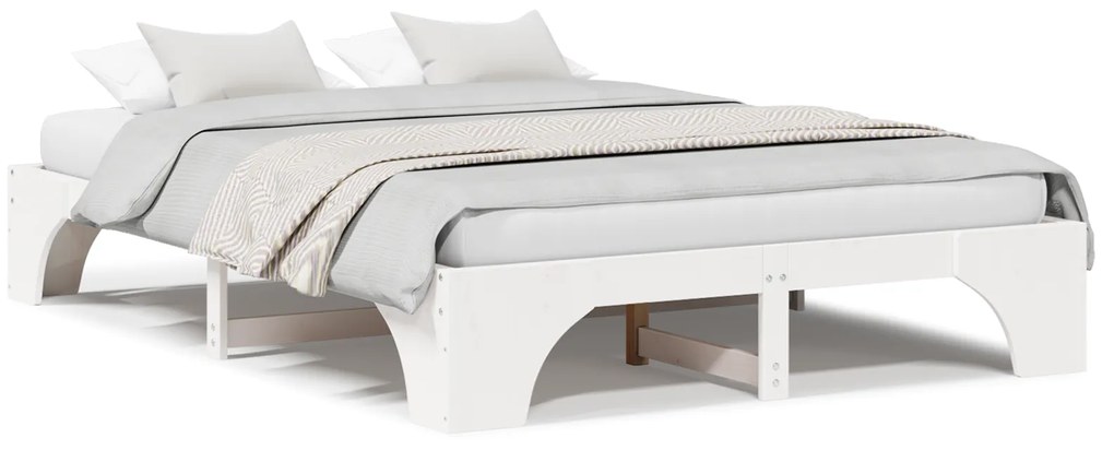 vidaXL Κρεβάτι Λευκό Μασίφ ξύλο 160 x 200 cm Ανθεκτικό Κρεβάτι