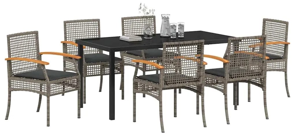 vidaXL Σέτ φαγητού για κήπο 7 pcs Γκρι συνθετικό ρατάν