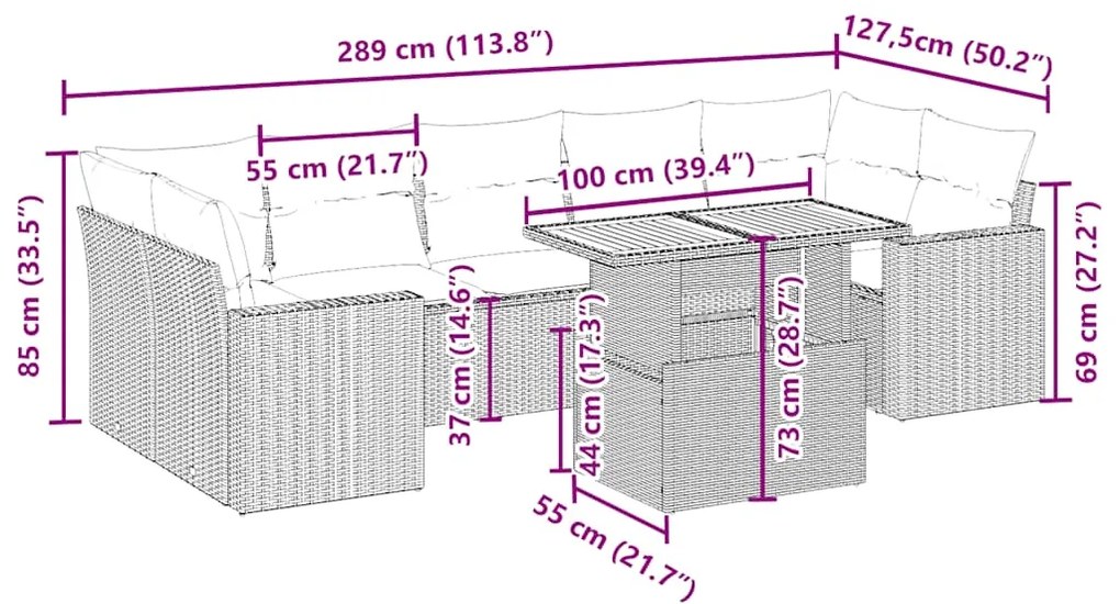 vidaXL Σαλόνι Κήπου Σετ 8 τεμ. Μπεζ Συνθετικό Ρατάν με Μαξιλάρια