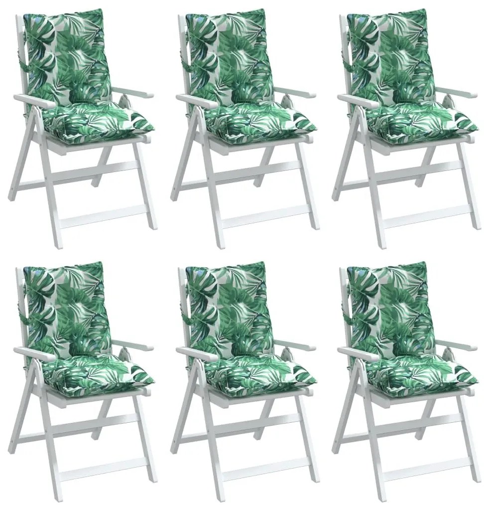Μαξιλάρια Καρέκλας Χαμηλή Πλάτη 6 τεμ. Σχέδιο με Φύλλα Ύφασμα - Πράσινο