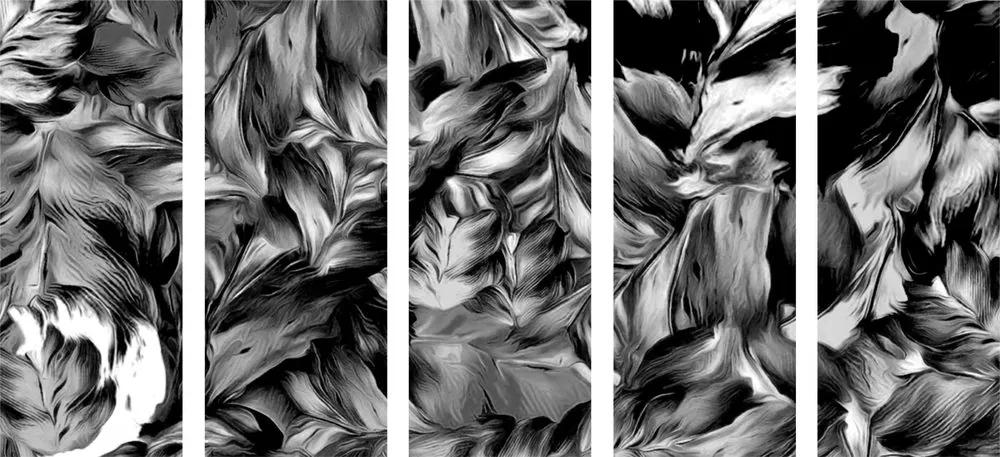 Εικόνα 5 μερών ρετρό πινελιές λουλουδιών σε ασπρόμαυρο - 200x100