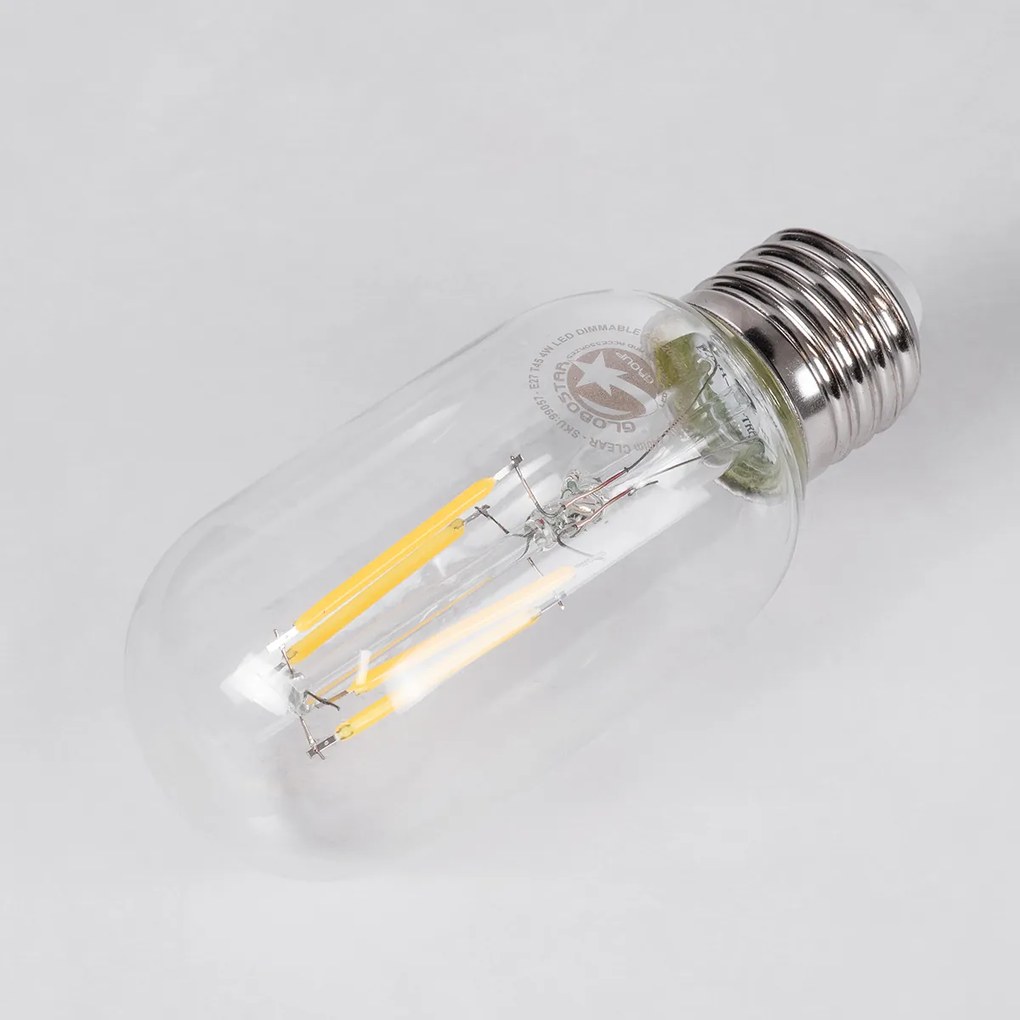 GloboStar® 99057 Λάμπα LED Long Filament E27 T45 Σωλήνας 4W 440lm 360° AC 220-240V IP20 Φ4.5 x Υ11cm Φυσικό Λευκό 4000K με Διάφανο Γυαλί - Dimmable - 3 Years Warranty