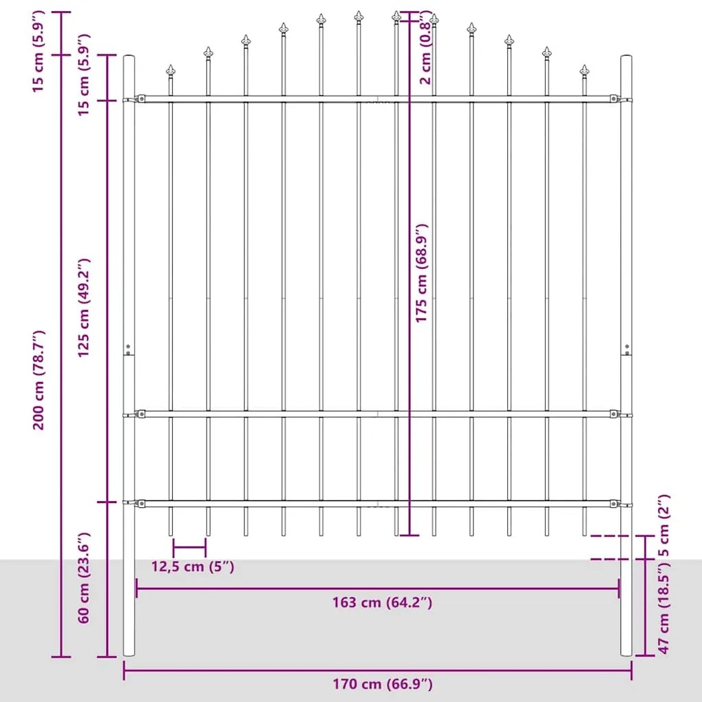 vidaXL Φράχτης Κήπου Γκρι 1020 x 175 εκ. Χάλυβας με επίστρωση πούδρας