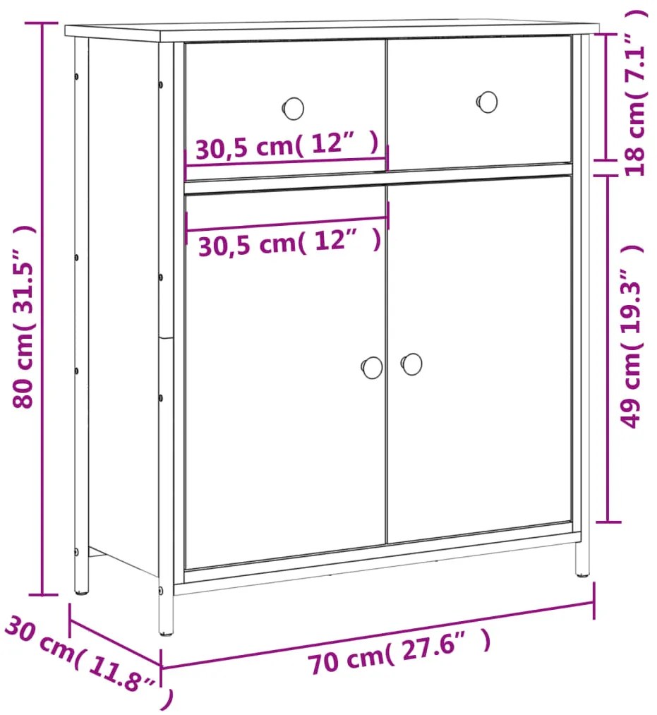 Ντουλάπι Γκρι Sonoma 70 x 30 x 80 εκ. από Επεξεργ. Ξύλο - Γκρι