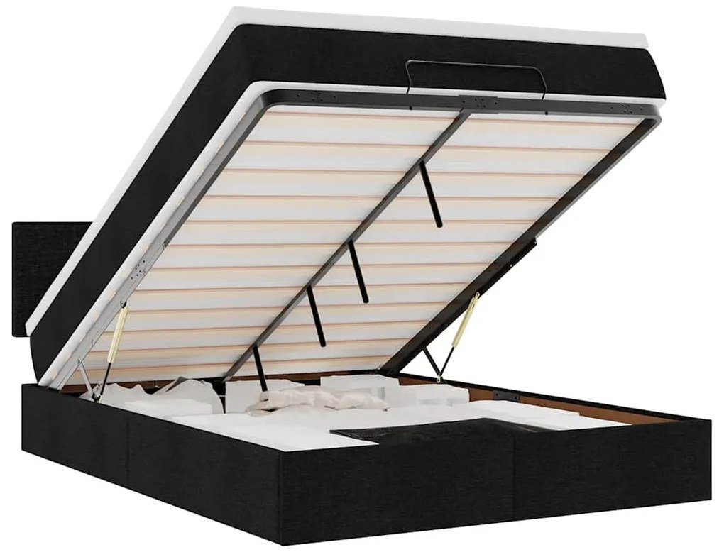 vidaXL Οθωμανικό κρεβάτι με στρώμα Μαύρο 140x200cm Ύφασμα