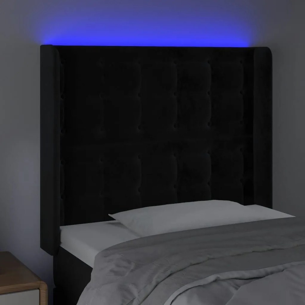 Κεφαλάρι Κρεβατιού LED Μαύρο 103x16x118/128 εκ. Βελούδινο - Μαύρο