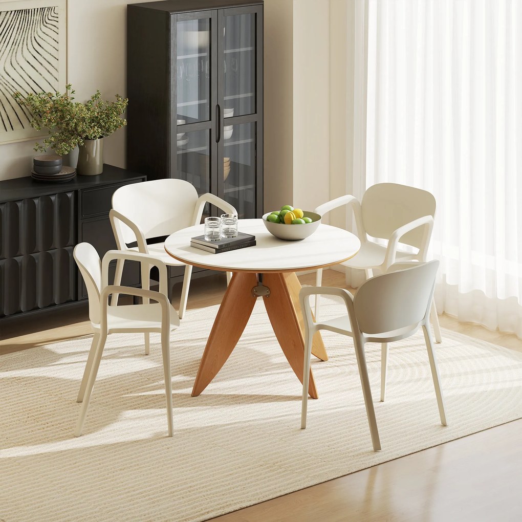 Outsunny Σετ 4 καρεκλών κήπου, ανθεκτικές στις καιρικές συνθήκες, πλαστικές καρέκλες κήπου, στοιβαζόμενες, με μπράτσα, πλάτη, έως 120 kg