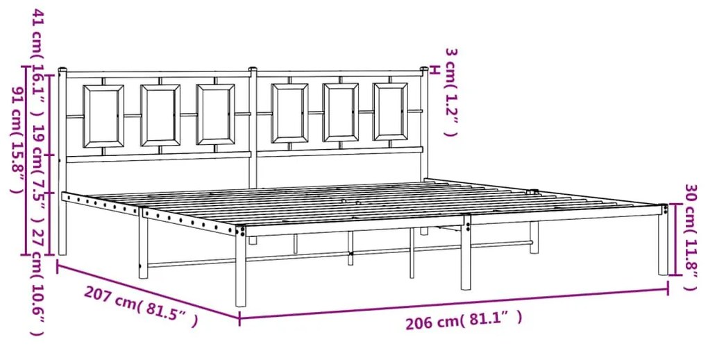 Πλαίσιο Κρεβατιού με Κεφαλάρι Λευκό 200 x 200 εκ. Μεταλλικό - Λευκό