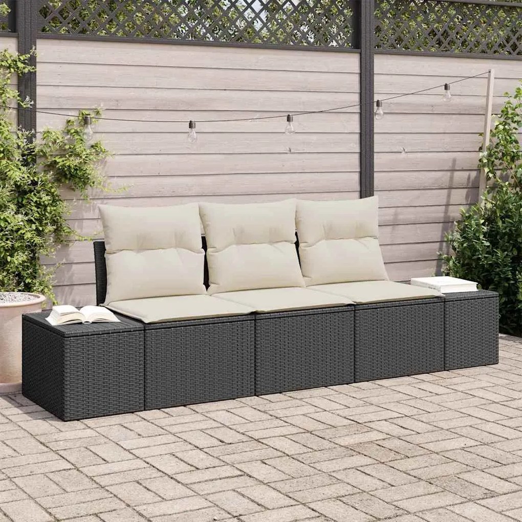 vidaXL Σετ Καναπέ Κήπου 3 pcs Μαύρο, Κρέμα Πολυ rattan, βαμμένο ατσάλι