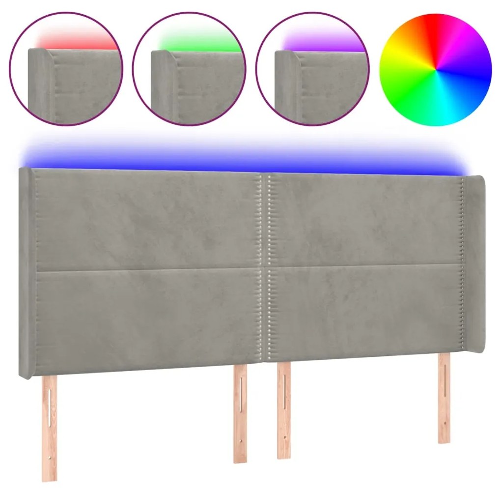Κεφαλάρι Κρεβατιού LED Ανοιχτό Γκρι 183x16x118/128εκ. Βελούδινο 3123968