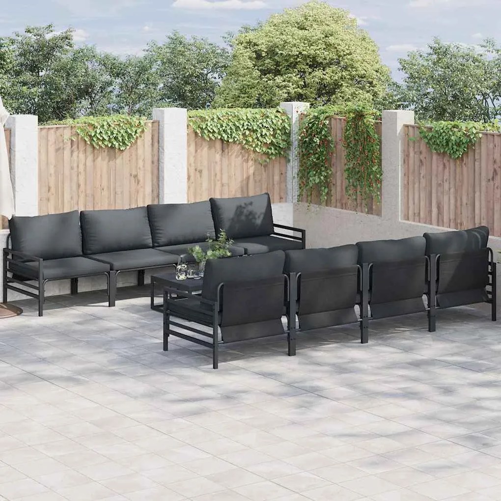 vidaXL Σετ Καναπέ Κήπου με μαξιλάρι 9 pcs Ανθρακί Ατσάλι & ύφασμα