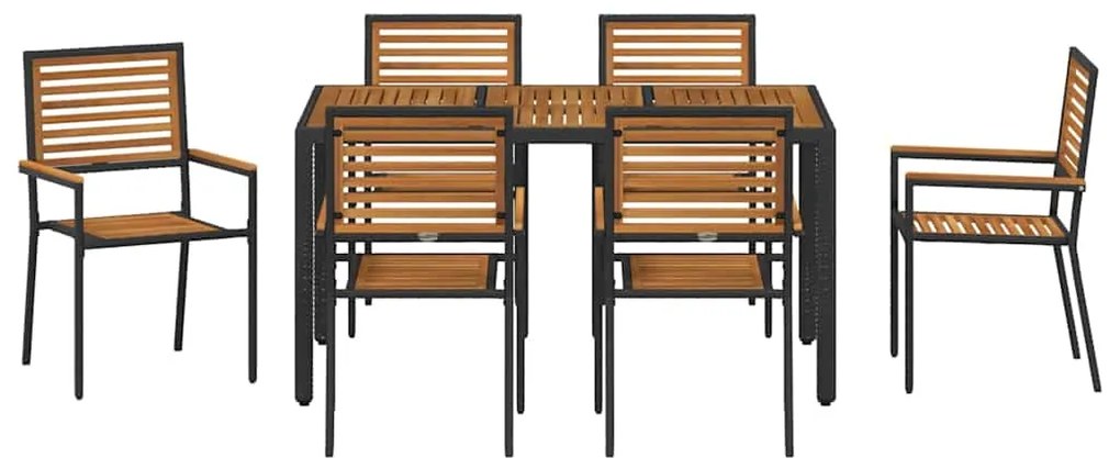 vidaXL Σέτ φαγητού για κήπο 7 pcs Μαύρο και Καφέ συνθετικό ρατάν