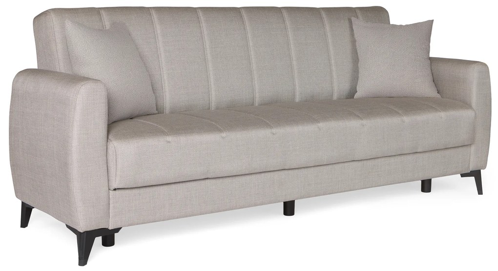 Καναπές-κρεβάτι με αποθηκευτικό χώρο τριθέσιος Milos μπεζ-γκρι ύφασμα 210x78x85